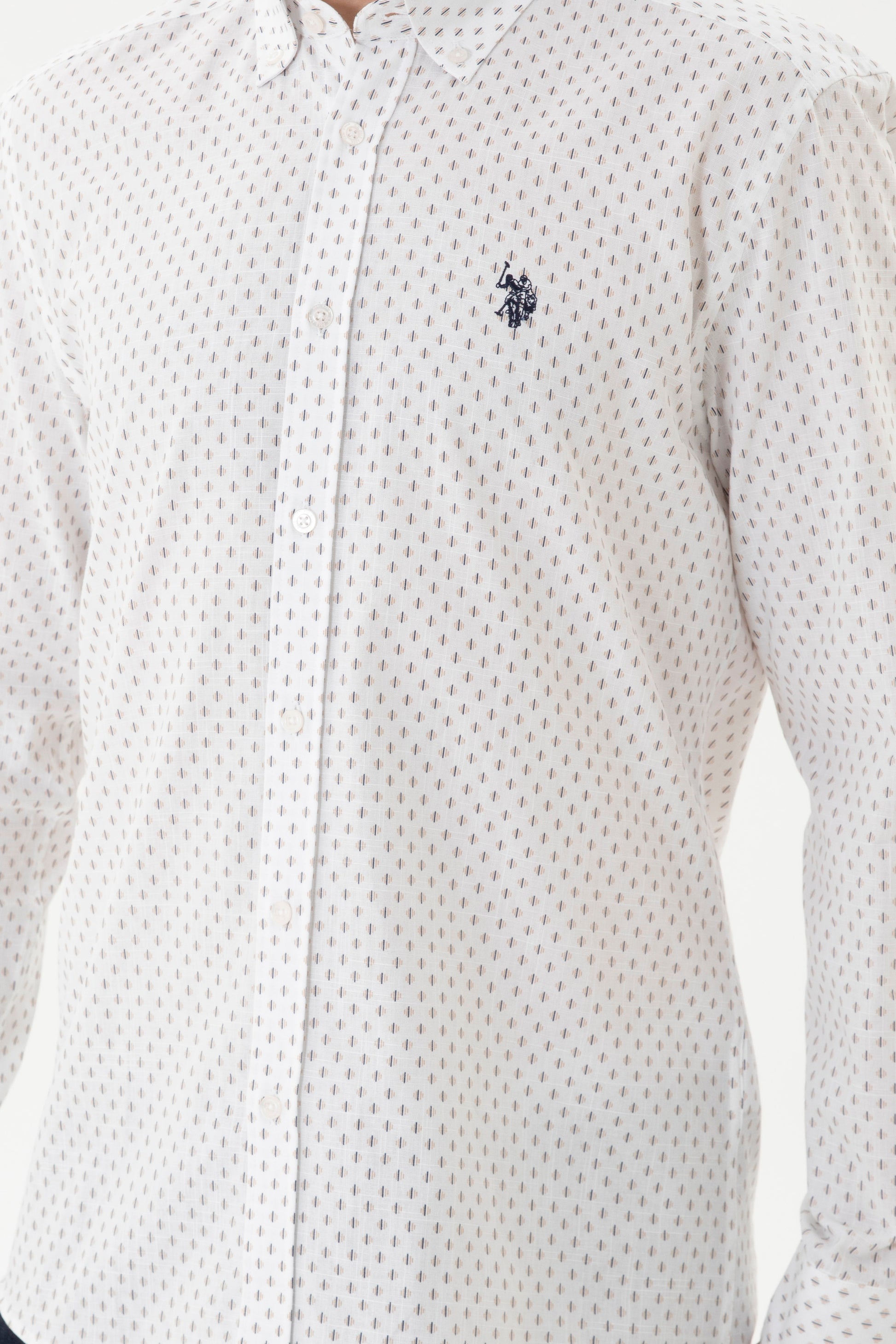 Men's Beige Printed White Shirt