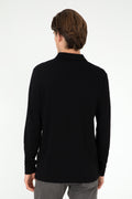 Men's Regular Fit Polo Neck Black Basic Sweatshirt