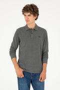 Men's Regular Fit Polo Neck Anthracite Melange Basic Sweatshirt