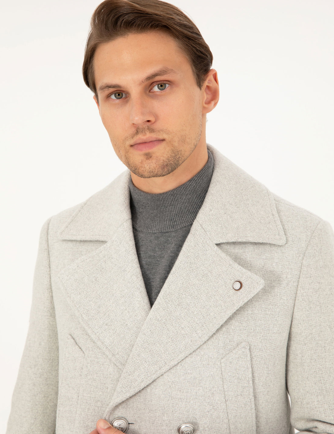 Light Gray Ex. Slim Fit Cashmere Coat