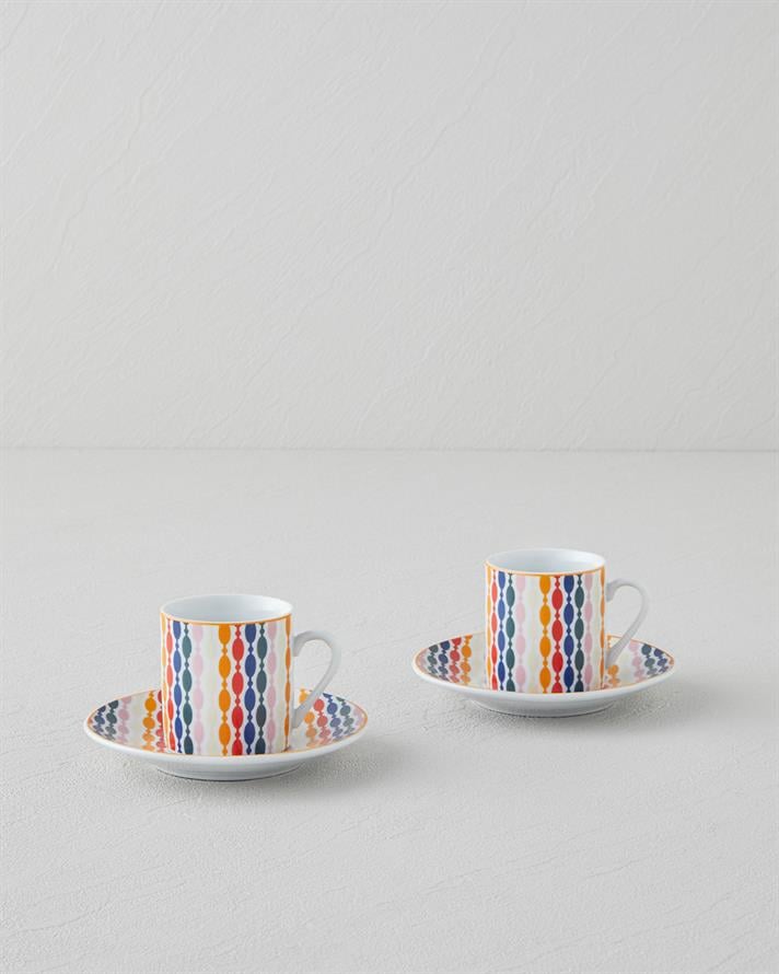 Feliz Porcelain 4 Pieces 2 Seater Coffee Cup Set 80 ml Colorful