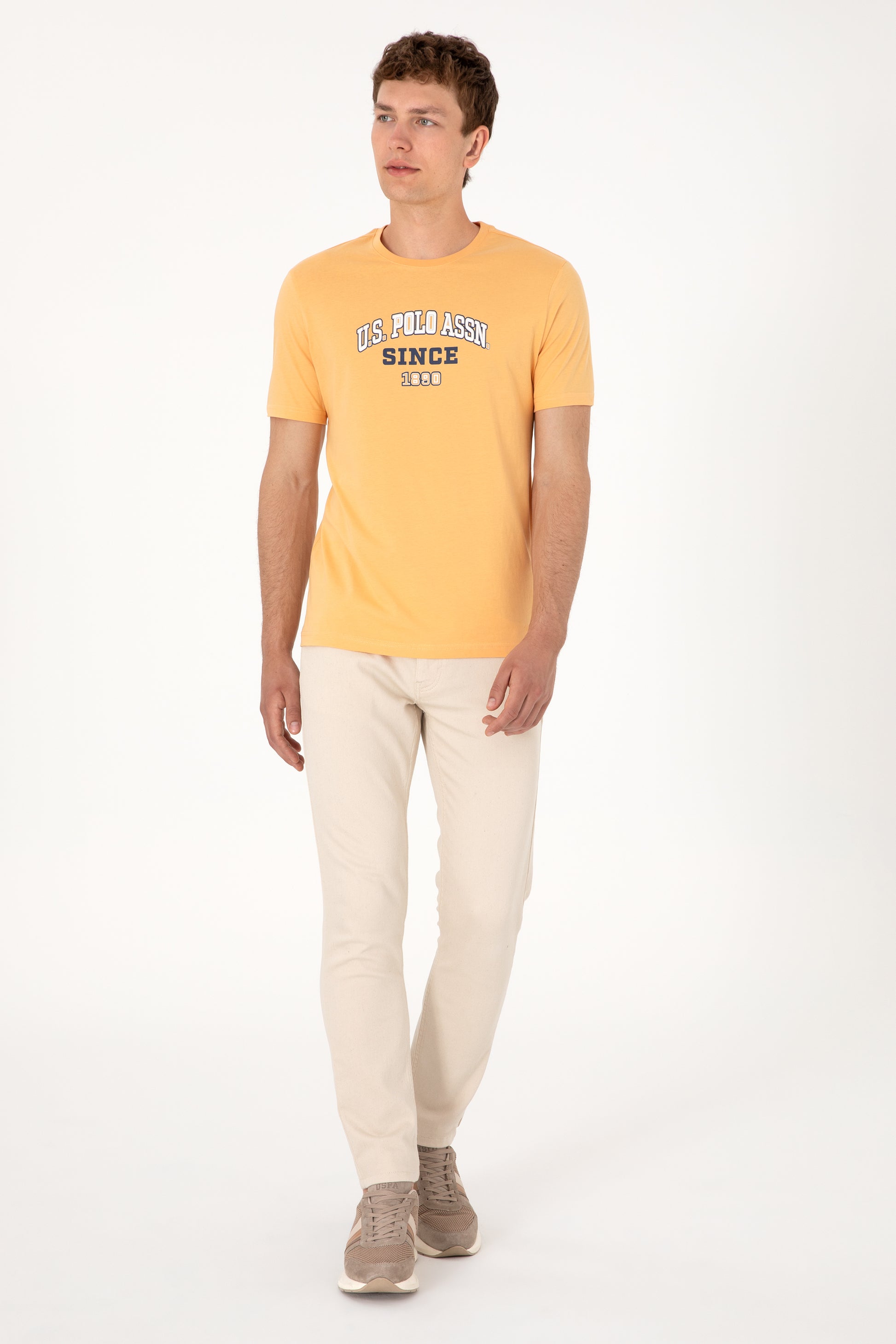 Men's Regular Fit Crew Neck Orange T-Shirt