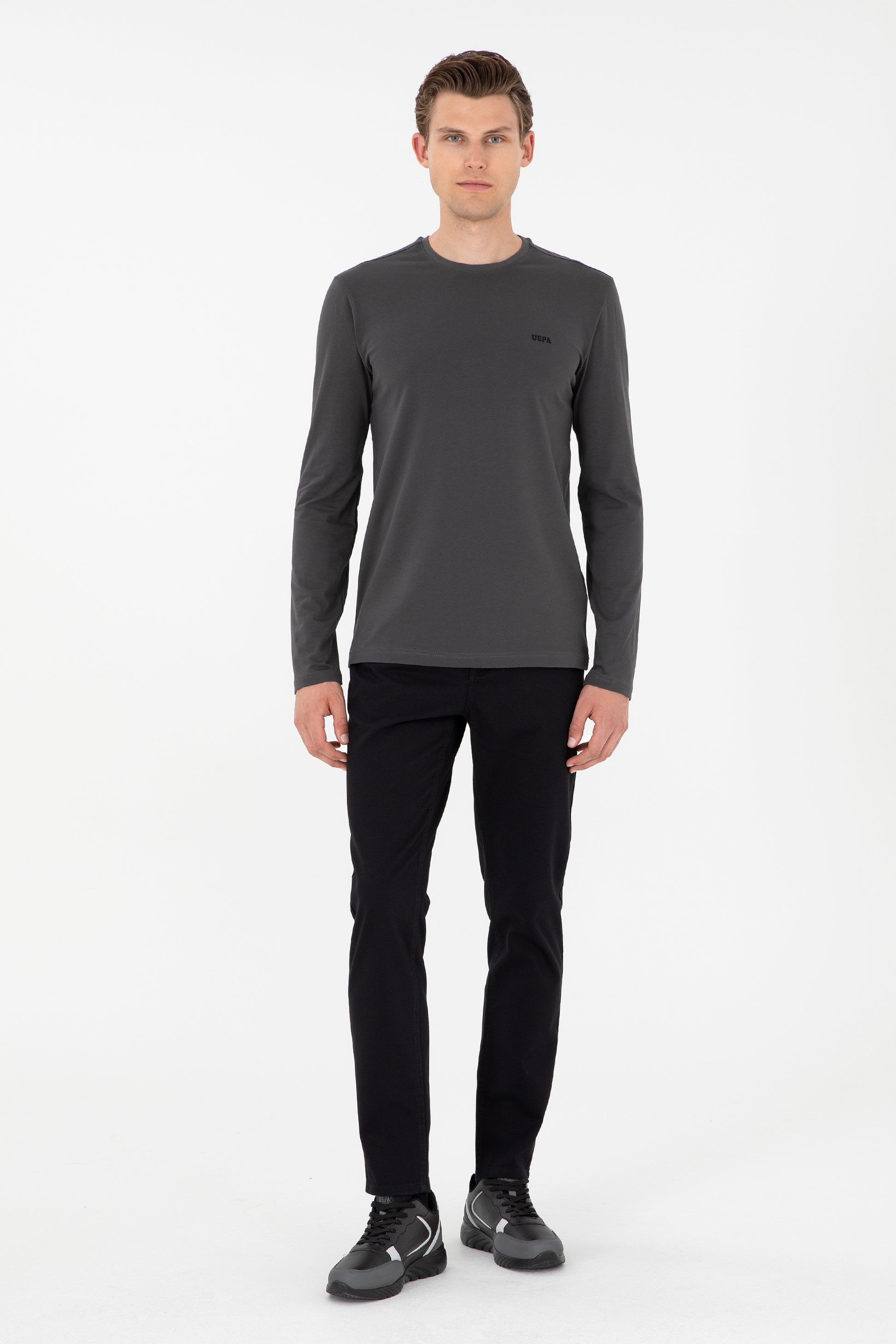 Men's Slim Fit Crew Neck Anthracite Basic Sweatshirt