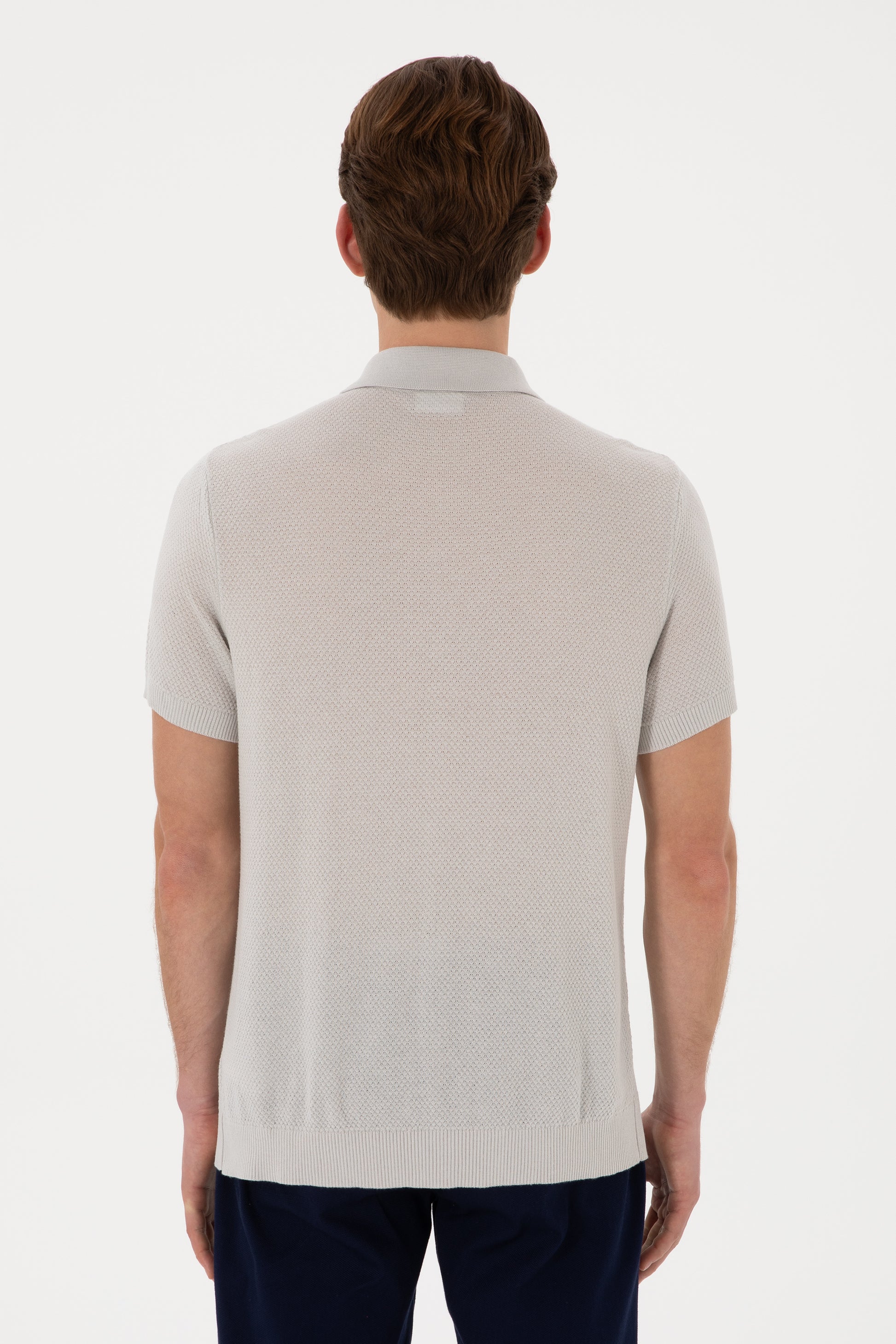 Men's Regular Fit Light Grey Buttoned Knitwear T-Shirt