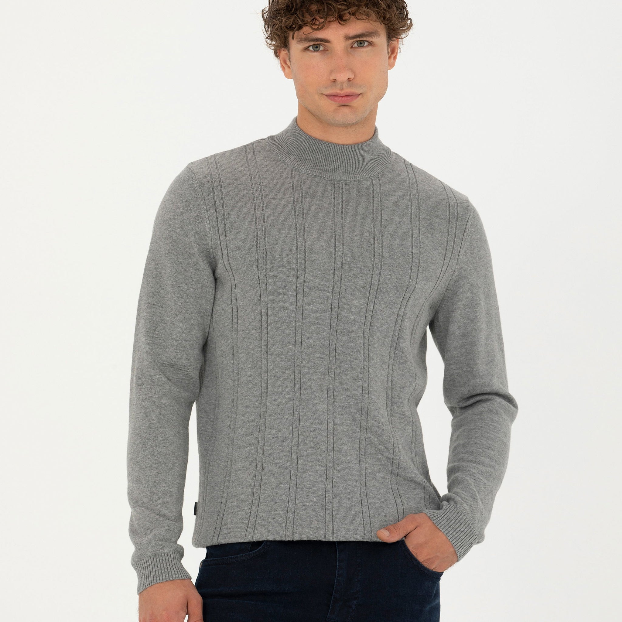 Light Grey Melange Slim Fit Sweater