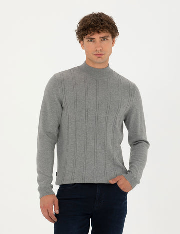 Light Grey Melange Slim Fit Sweater