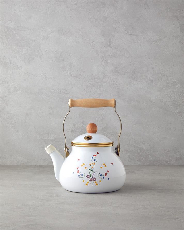 Floral Symphony Enamel Teapot 2 Liter White