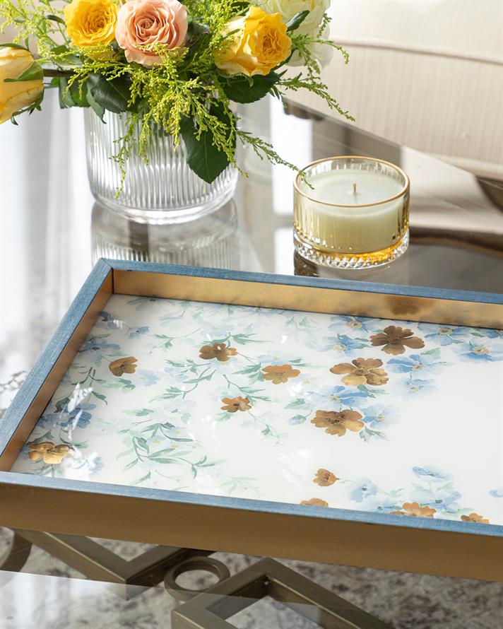 Floret Glass Decorative Tray Blue