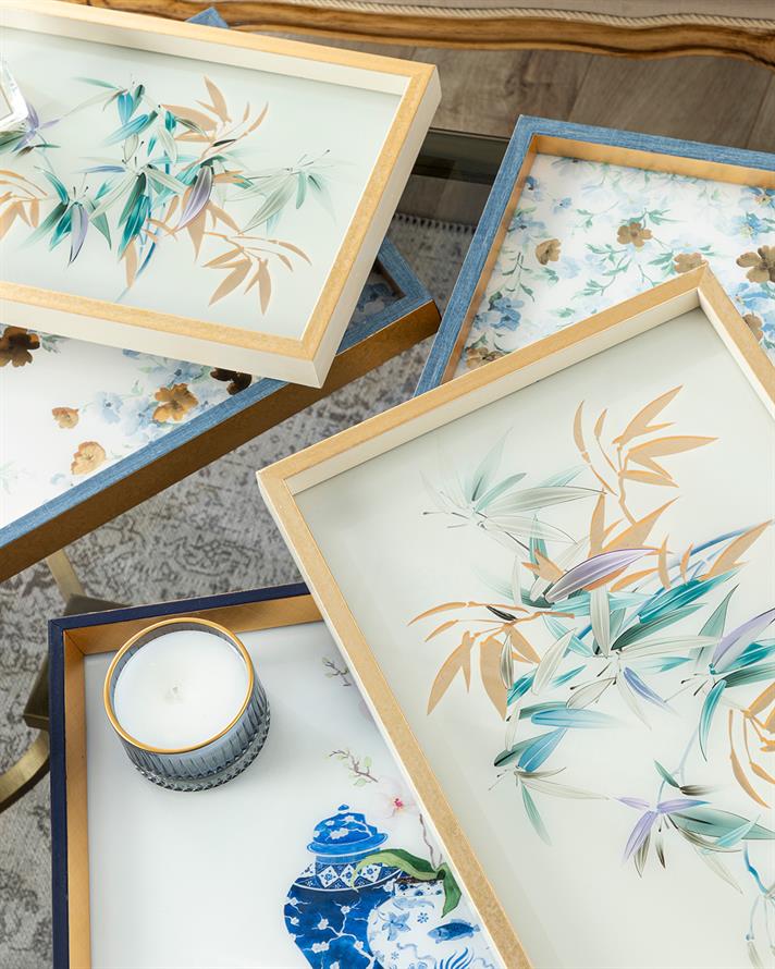 Floret Glass Decorative Tray Blue