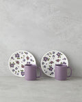 Floretta Bone Porcelain 4 Pieces 2 Seater Coffee Cup Set 90 ml Purple