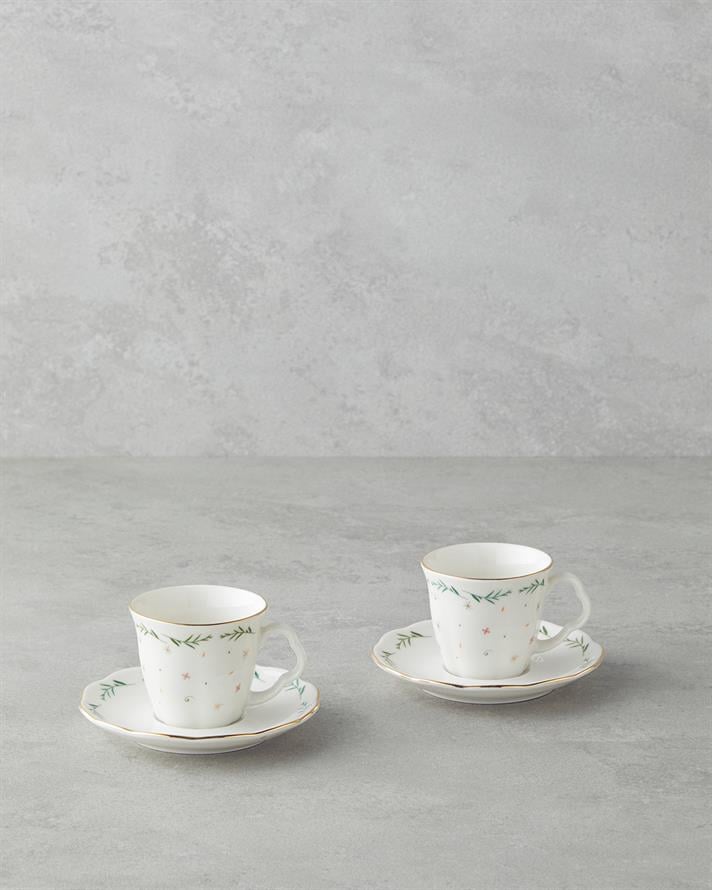 Floria Bone Porcelain 4 Pieces 2 Seater Coffee Cup Set 80 ml Colorful