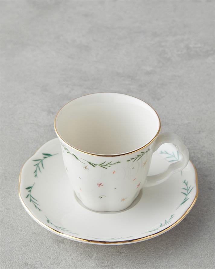 Floria Bone Porcelain 4 Pieces 2 Seater Coffee Cup Set 80 ml Colorful
