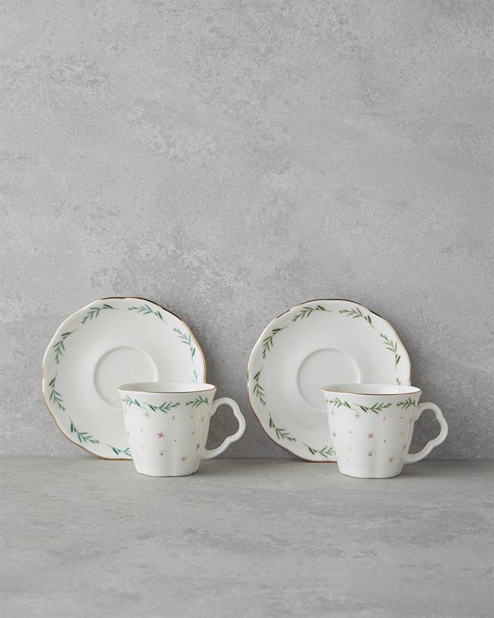 Floria Bone Porcelain 4 Pieces 2 Seater Coffee Cup Set 80 ml Colorful