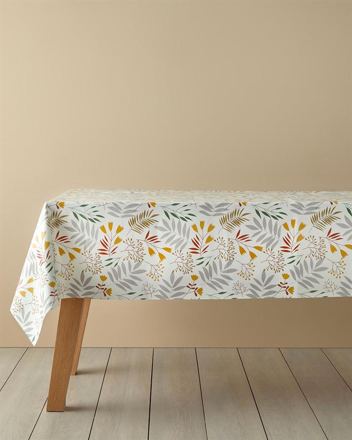 Flowery Pvc Table Cloth Beige