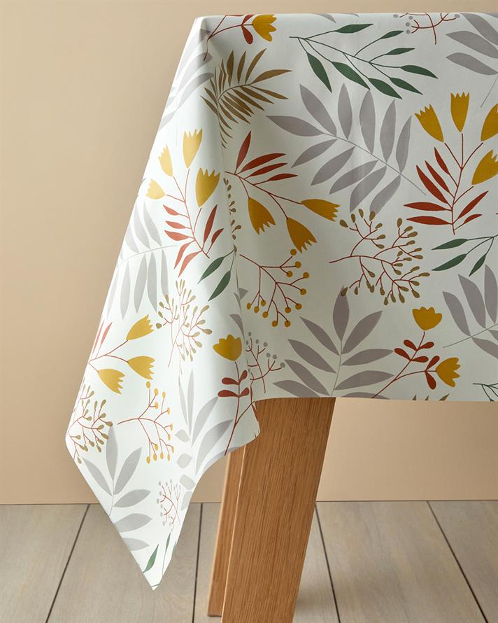 Flowery Pvc Table Cloth Beige