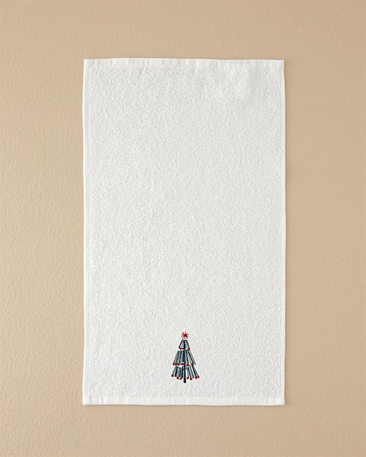 Funny Pine Cotton Embroidered Hand Towel 30x50 cm Ecru