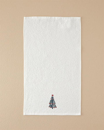 Funny Pine Cotton Embroidered Hand Towel 30x50 cm Ecru