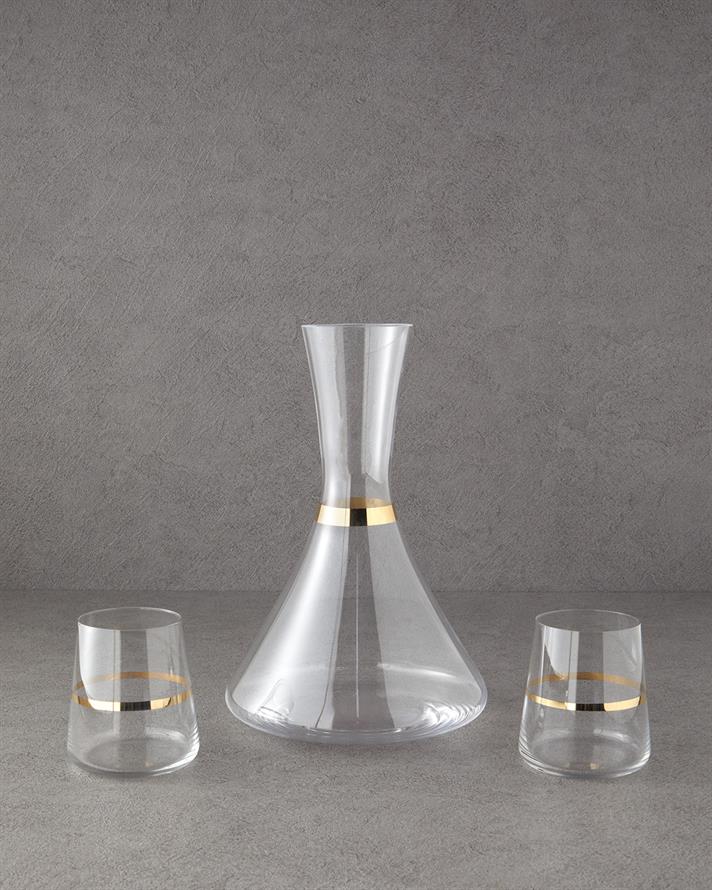 Golden Glass 3 Piece Decanter 380 Ml + 2000 Ml Gold