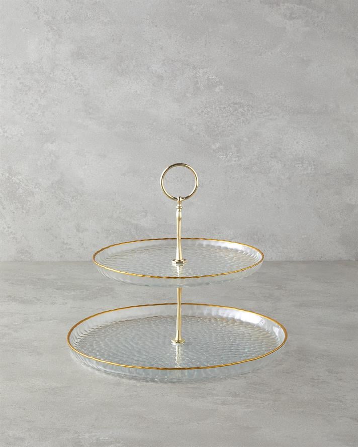 Golden Glow Glass Floor Serving 21+28 cm Transparent-Gold