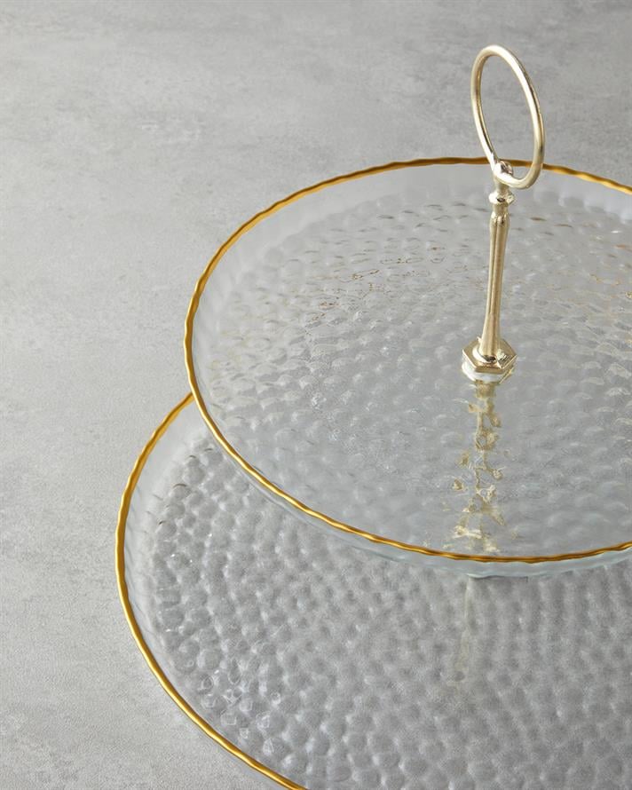 Golden Glow Glass Floor Serving 21+28 cm Transparent-Gold