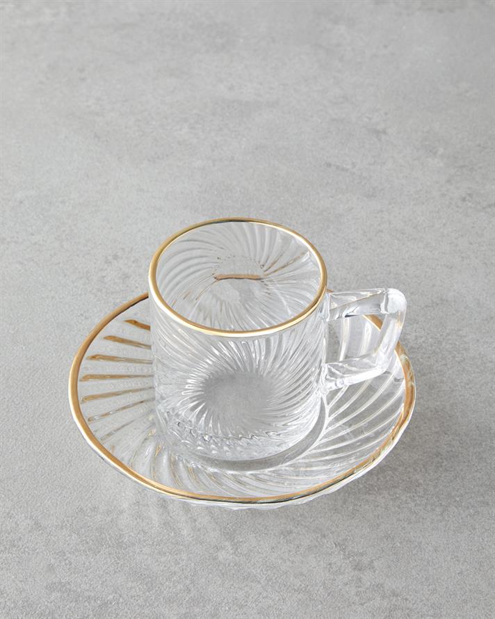 Goldie Glass 4 Pieces 2 Person Coffee Cup Set 70 ml Gold