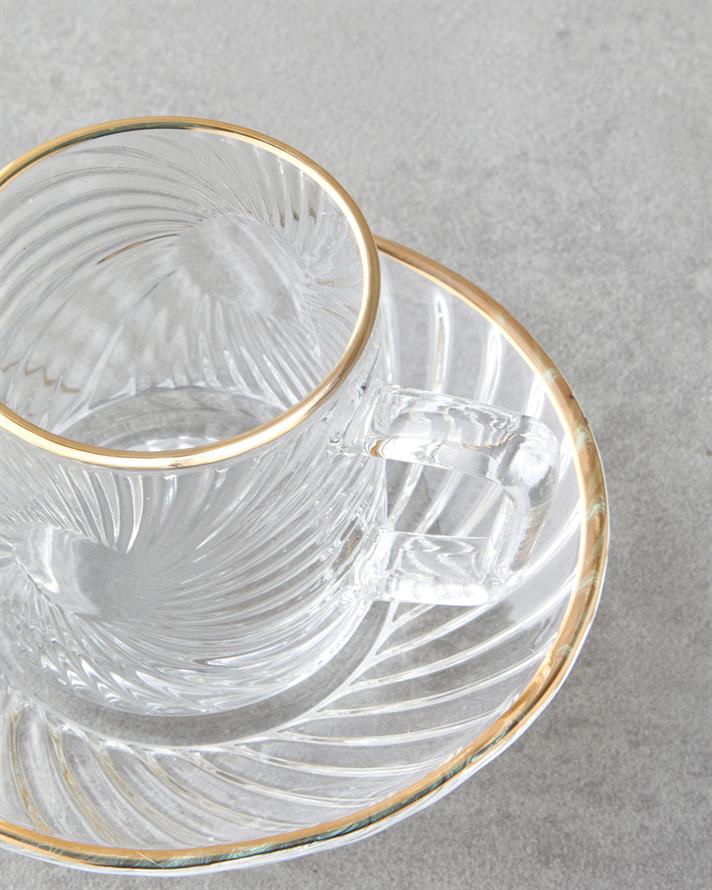 Goldie Glass 4 Pieces 2 Person Coffee Cup Set 70 ml Gold