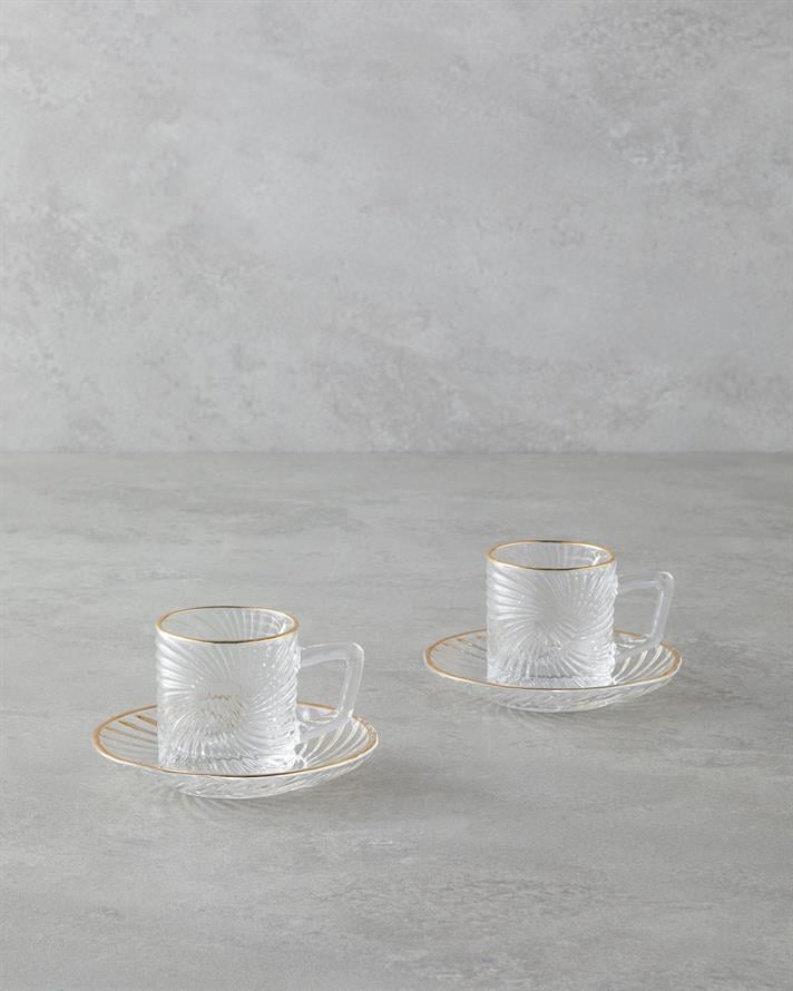 Goldie Glass 4 Pieces 2 Person Coffee Cup Set 70 ml Gold