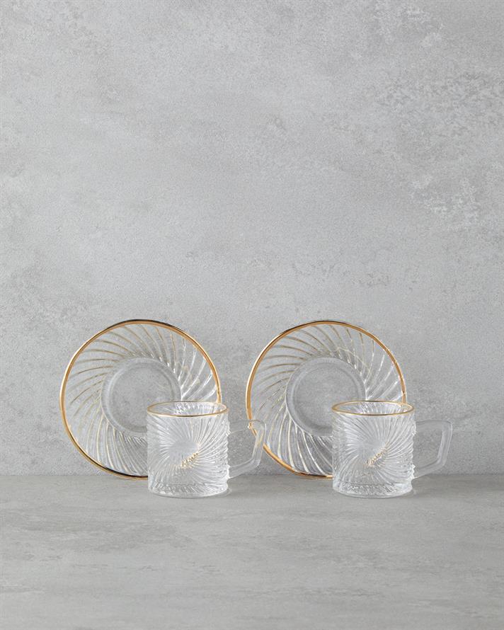 Goldie Glass 4 Pieces 2 Person Coffee Cup Set 70 ml Gold