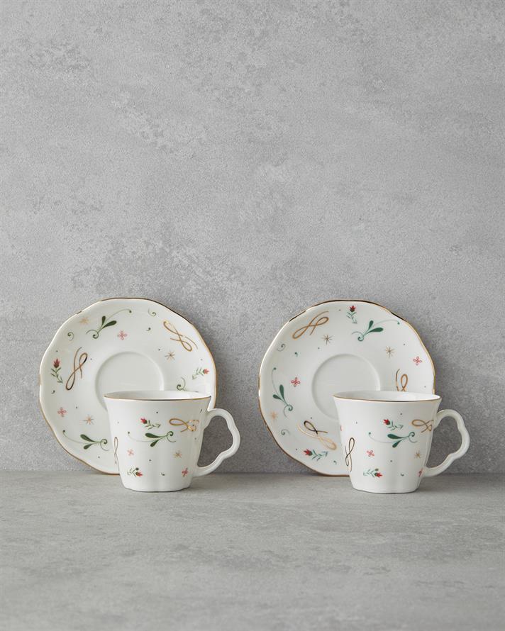 Greena Bone Porcelain 4 Pieces 2 Seater Coffee Cup Set 80 ml Colorful