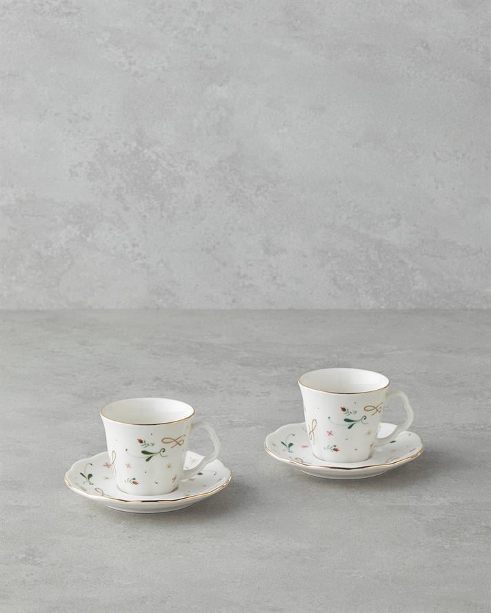 Greena Bone Porcelain 4 Pieces 2 Seater Coffee Cup Set 80 ml Colorful