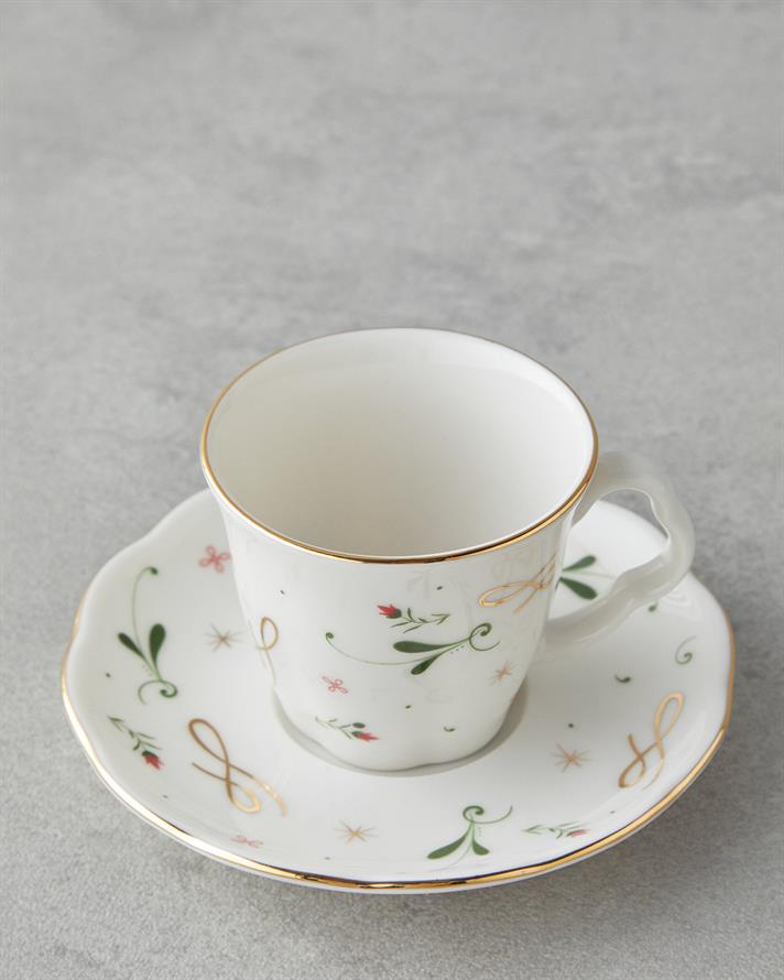 Greena Bone Porcelain 4 Pieces 2 Seater Coffee Cup Set 80 ml Colorful