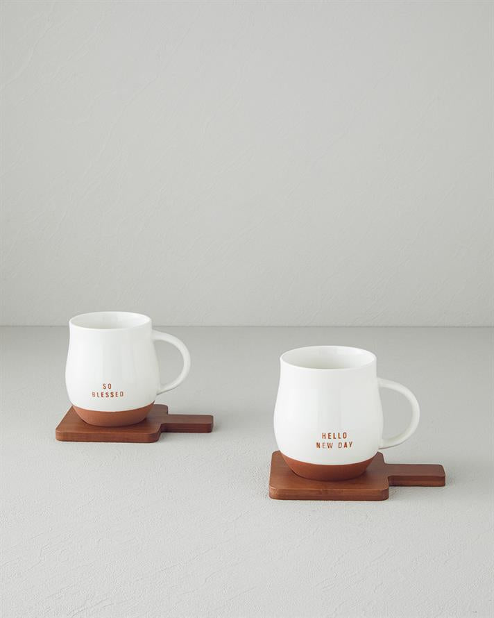 Hello New Day New Bone China Coaster Mug 450 ml White