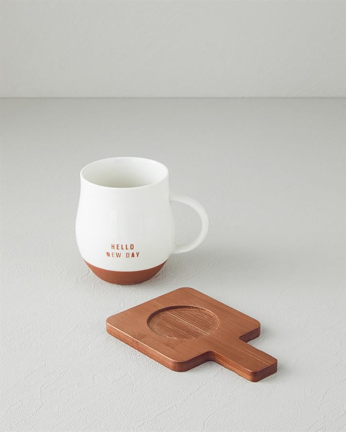 Hello New Day New Bone China Coaster Mug 450 ml White