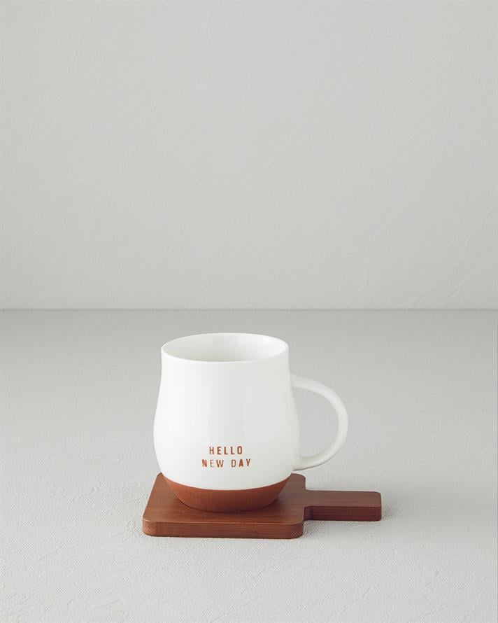 Hello New Day New Bone China Coaster Mug 450 ml White