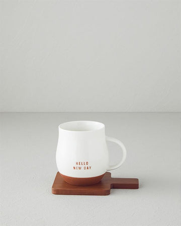 Hello New Day New Bone China Coaster Mug 450 ml White