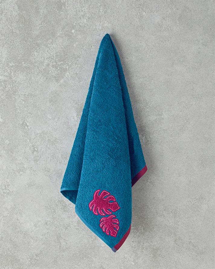 Hued Palm Cotton Face Towel 50x80 cm Blue-Fuchsia