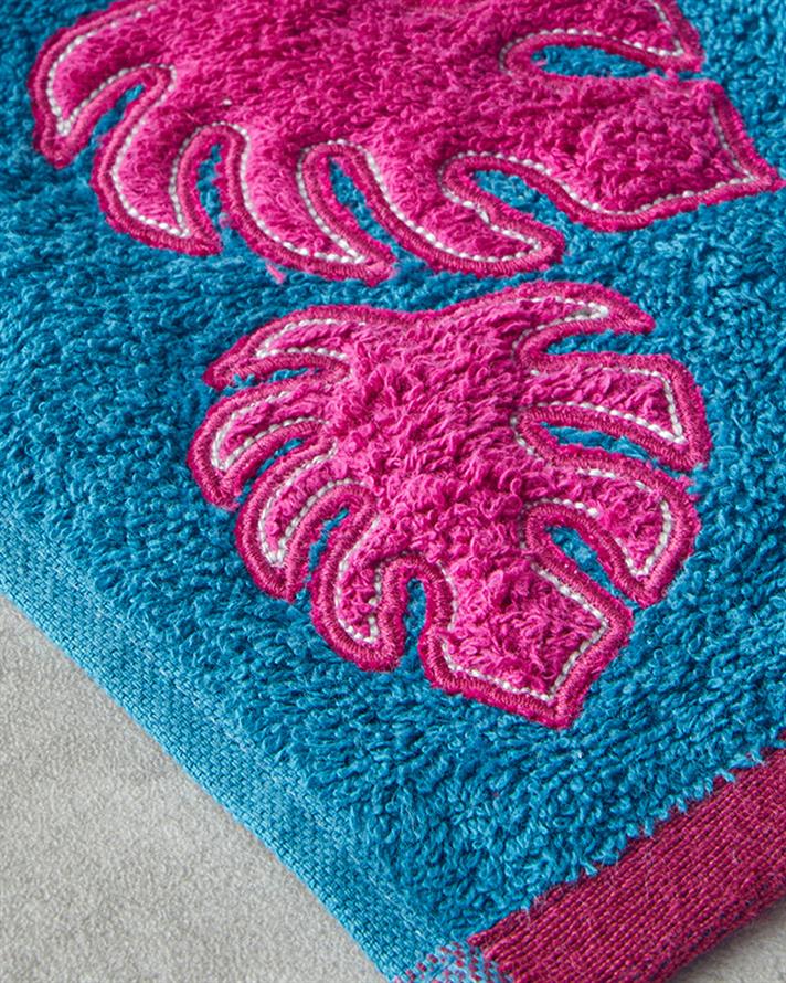 Hued Palm Cotton Face Towel 50x80 cm Blue-Fuchsia