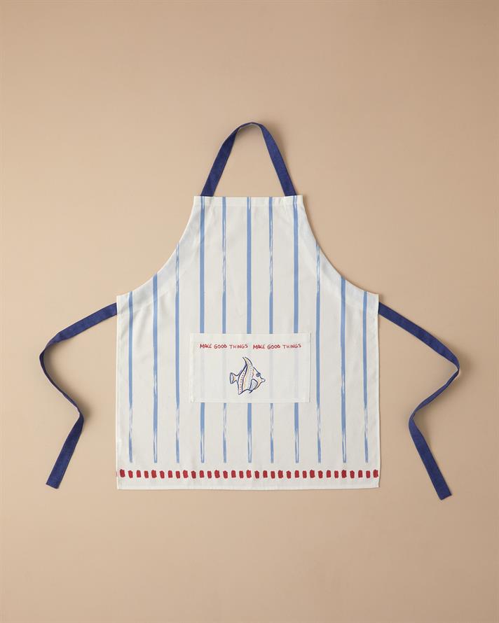 Jolly Blue Cotton Kitchen Apron 60x75 cm White - Blue