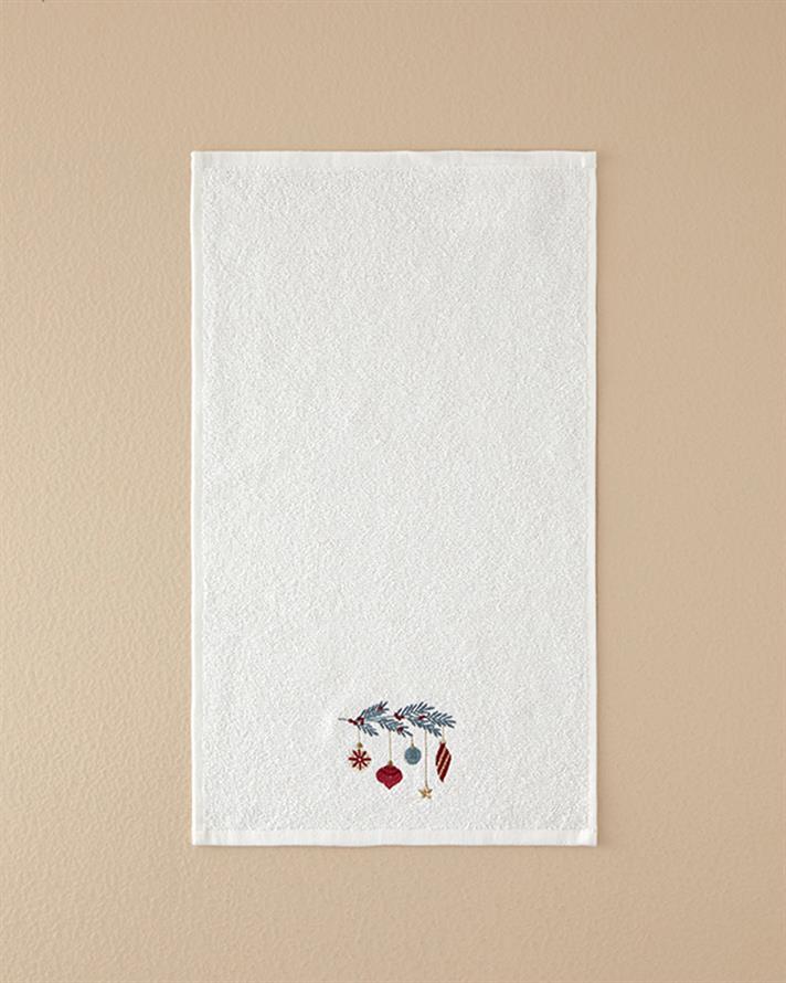 Jolly Cheers Cotton Embroidered Hand Towel 30x50 cm Ecru