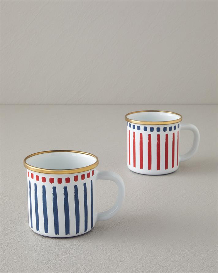 Jolly Lines Enamel Mug Red - White