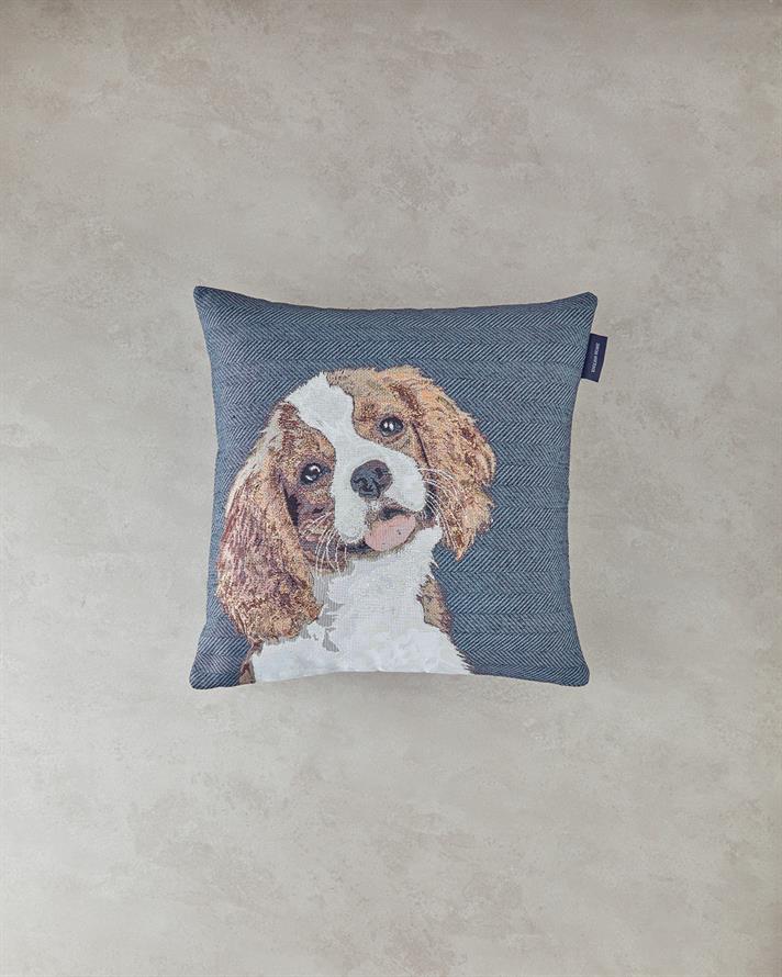 King Charles Tapestry Cushion Cover Blue