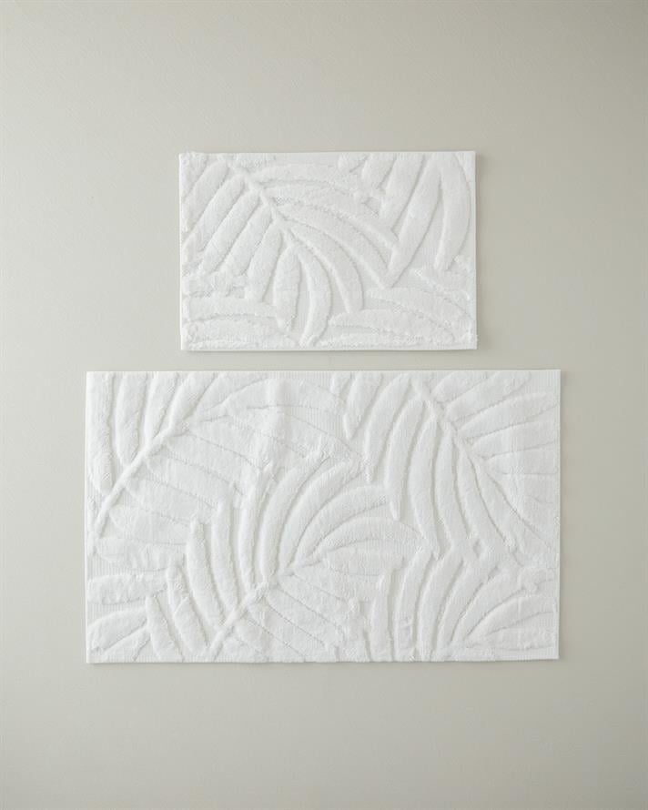 Leafy Joy Cotton Bath Mat Set Ecru