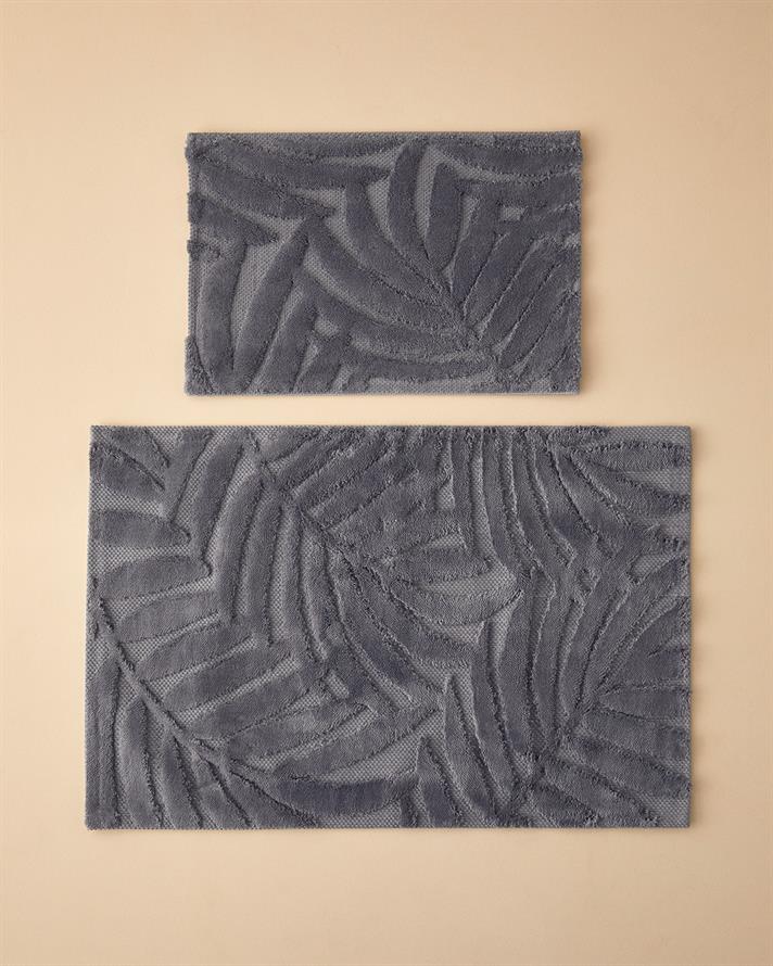 Leafy Joy Cotton Bath Mat Set Dark Grey