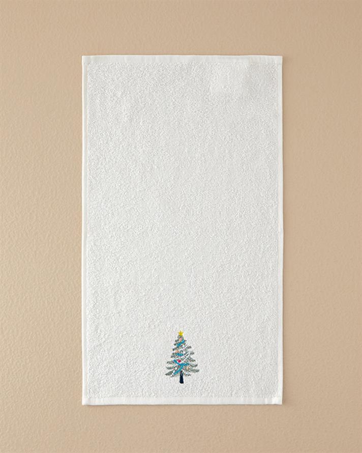 Light Tree Cotton Embroidered Hand Towel 30x50 cm Ecru