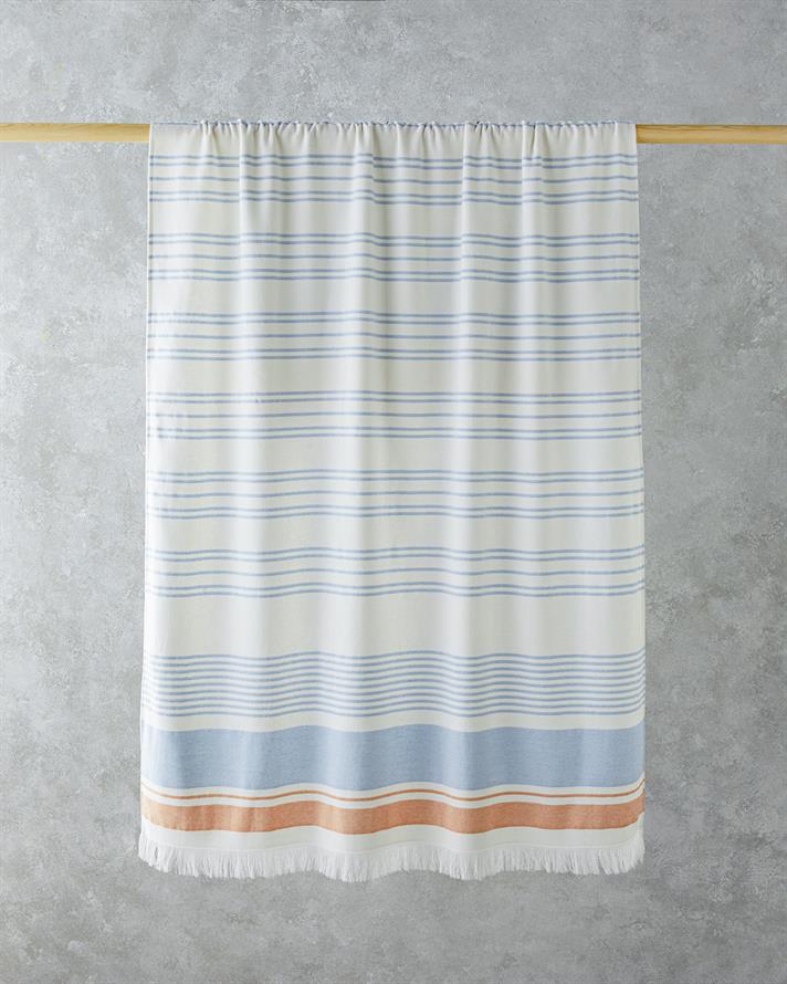 Liny Cotton Striped Beach Towel 90x150 cm Ecry-Blue-Orange