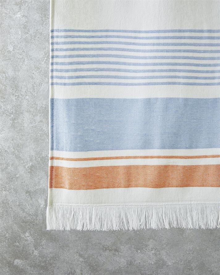 Liny Cotton Striped Beach Towel 90x150 cm Ecry-Blue-Orange