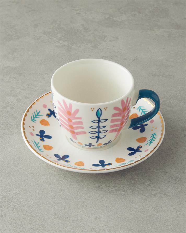 Love Adore New Bone China Tea Cup Set 4 Pieces 2 Seater Pink - Blue