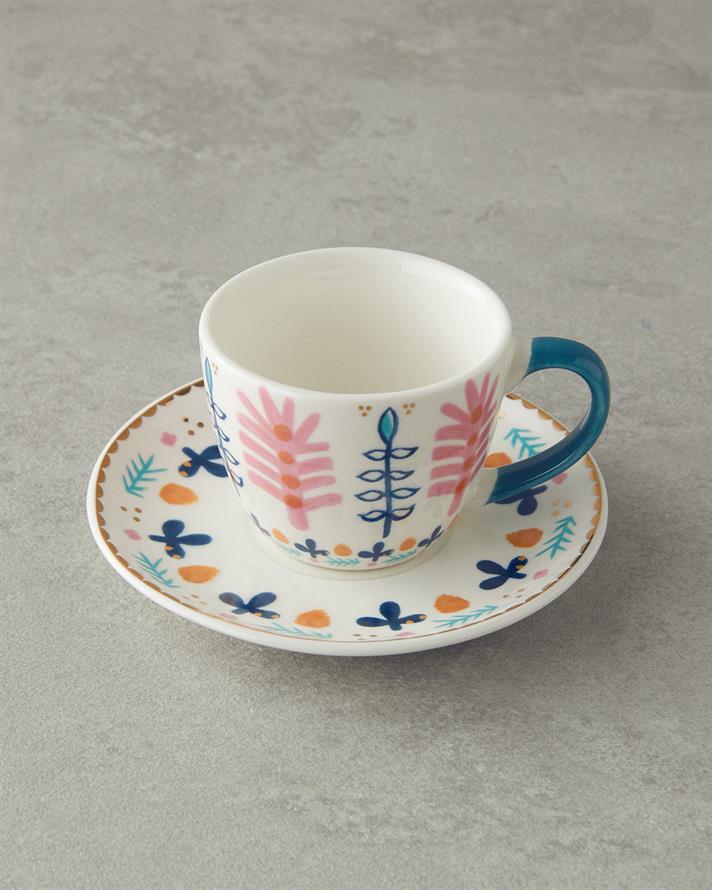 Love Adore New Bone China Coffee Cup Set 4 Pieces 2 Seater Pink - Blue