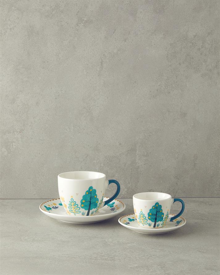 Love Jungle New Bone China Coffee Cup Set 4 Pieces 2 Seater Green