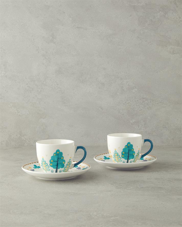 Love Jungle New Bone China Tea Cup Set 4 Pieces 2 Seater Green